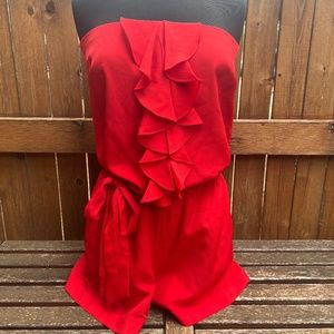 Express Strapless Ruffled Romper in Red  - Size M